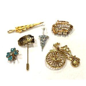 UNICYCLE SPINNER SAN FRAN TROLLEY CAR RHINESTONE UMBRELLA Vintage Brooch LOT 5